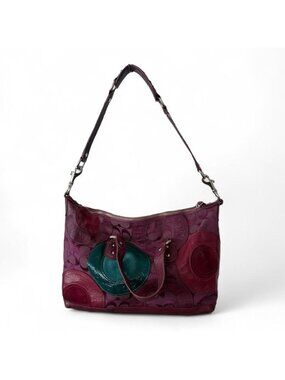 Coach Ashley Pieced Patchwork Satchel in Plum & Teal | Style 15474